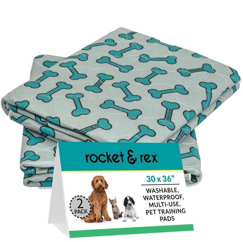 rocket & rex Premium Washable Pee Pads for Dogs, Waterproof & Reusable Puppy Pads for Potty Training, Whelping, Lining Crates & More, Guaranteed for up to 300 Washes, 30" x 36" (Pack of 2) - Image 1